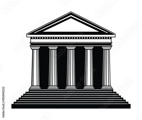 Vector of an ancient greek temple featuring columns and a triangular pediment in a minimalist style
