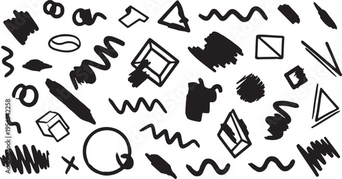 Big set of grunge paint brush stroke, grungy lines, frames, box and artistic design elements on white background. Ink splash, splatter and dirty watercolor texture for social media.