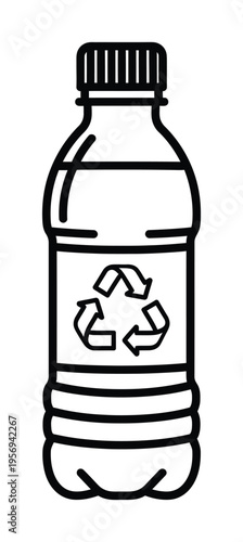 Vector of a clear recyclable plastic bottle with a recycling symbol on the label.