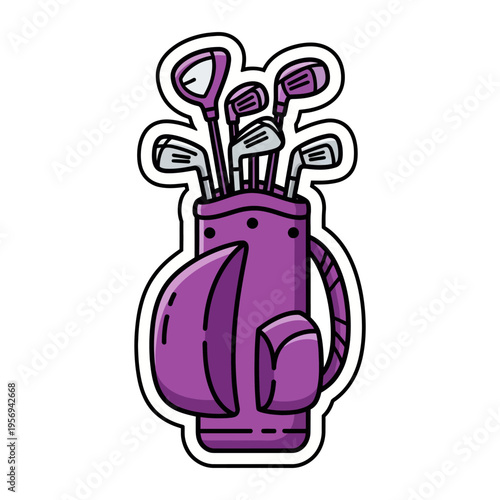 Purple Golf Bag Full of Clubs - Sports Equipment Illustration