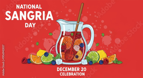 Vector illustration of sangria pitcher with fruit for National Sangria Day
