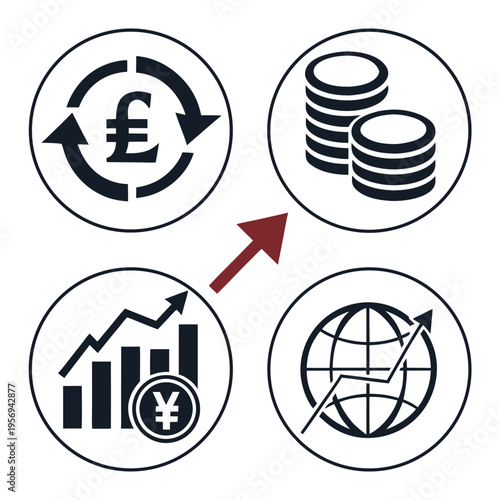 Currency exchange and global finance with arrows economy
