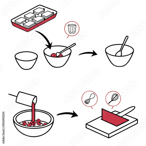 Making ice cubes with fruit and pouring into a bowl with a spoon