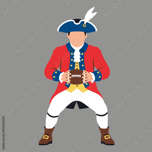 Revolutionary War Soldier Holding American Football, Vintage Sports Concept