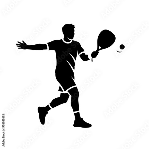 Silhouette of a man playing padel tennis, hitting the ball with a racket