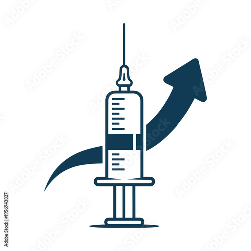 Blue Syringe Growth Arrow Healthcare Vaccination Progress Medical Concept Vector Illustration