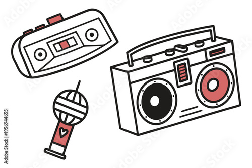 Retro boombox and microphone music