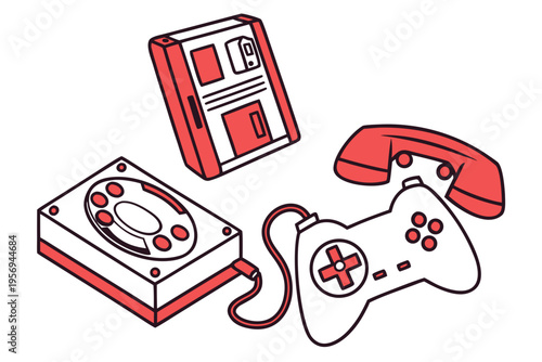Old telephone and game controller retro