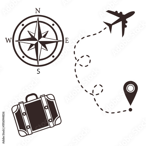 Travel with compass airplane and suitcase symbols