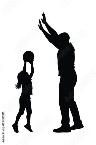 Vector silhouette of a basketball player shooting while a defender attempts to block the shot