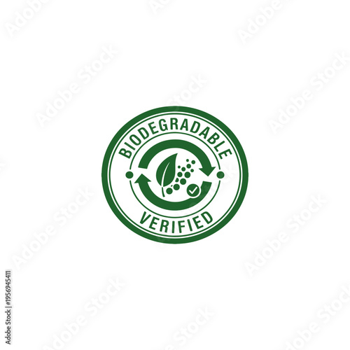 Circular Biodegradable Verified Logo with Recycling Arrows and Leaf