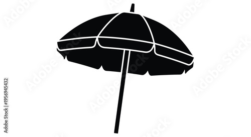 Simple black silhouette of a classic beach umbrella on white