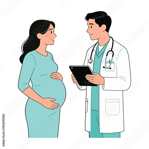 Pregnant woman consulting doctor illustration with prenatal healthcare concept