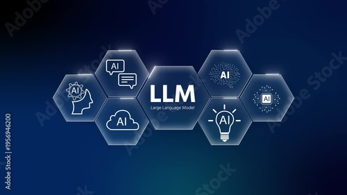 Large Language Model LLM Animation with AI Technology, Liquid Glass Interface, Futuristic Artificial Intelligence Concept