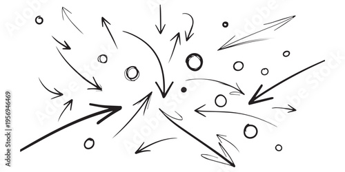 Vector illustrator of hand-drawn arrows and circles set isolated on a white background