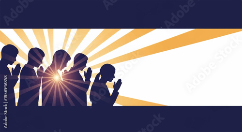 Vector silhouette of business people with sunburst background