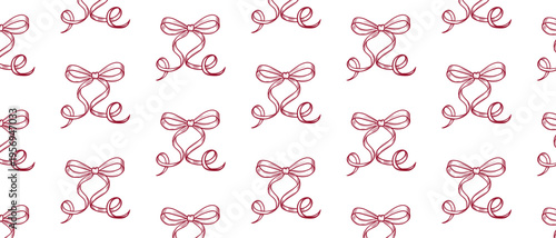 Hand drawn bows in simple line art seamless vector pattern. Whimsical delicate ribbon print in girly flirty style. Cute endless background for fabric and wallpaper. Bachelorette party design.