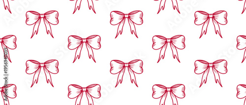 Hand drawn bows in simple line art seamless vector pattern. Whimsical delicate ribbon print in girly flirty style. Cute endless background for fabric and wallpaper. Bachelorette party design.