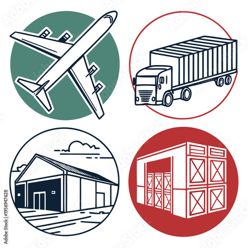 Colorful transportation signs symbols airplane