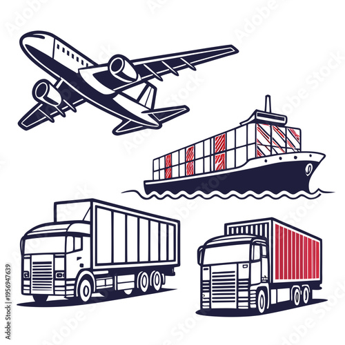 Cargo ship airplane truck container shipping logistics