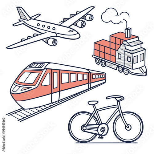 Simple transportation modes travel airplane ship train