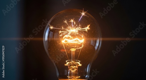 Glowing Light Bulb Illuminating Dark Background.