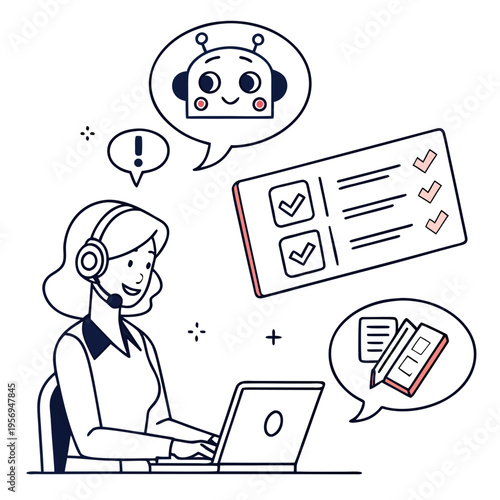 Customer service representative working with chatbot and checklist