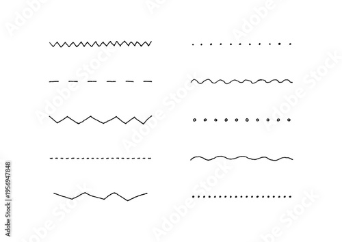手描きのギザギザ・なみなみ・点々のラインセット1（黒）