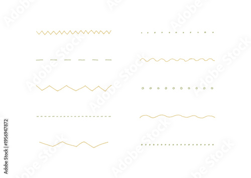 手描きのギザギザ・なみなみ・点々のラインセット1（黄色・緑）