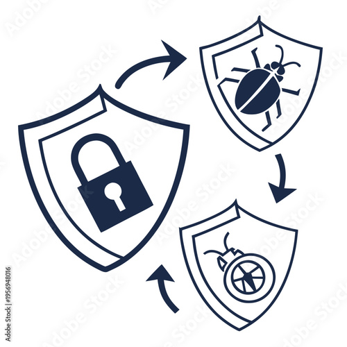 Shield with security symbols and arrows protection safety privacy