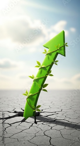 Green Arrow Emerging from Cracked Ground.