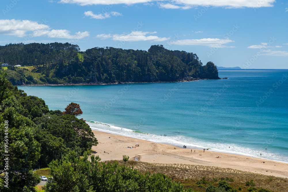 Fototapeta premium Hot Water Beach, a popular destination on the Coromandel Peninsula, New Zealand. The beach gets its name from geothermal hot springs just beneath the sane
