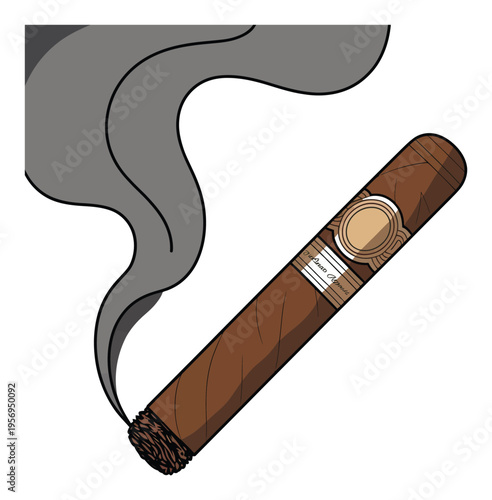 A lit cigar with smoke curling upwards, depicted in a cartoon style