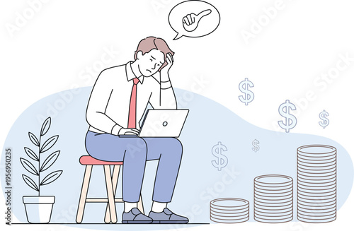 Stressed Businessman Facing Financial Debt and Economic Bankruptcy, Concept of Professional Anxiety, Monetary Loss, High Cost of Living, and Global Inflation Crisis Vector Illustration