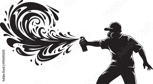 Man Spraying Graffiti Art with Spray Can in Motion