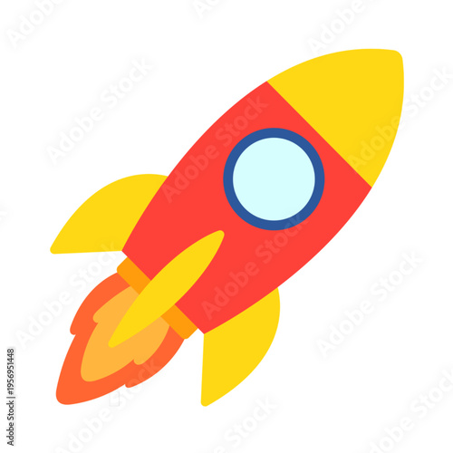 Red and yellow rocket ship illustration, simple and playful design perfect for space-themed projects