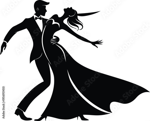 Elegant black silhouette illustration of a couple dancing.