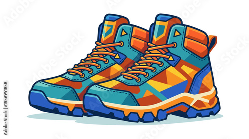 Vibrant Colorful Hiking Trail Running Shoes.
