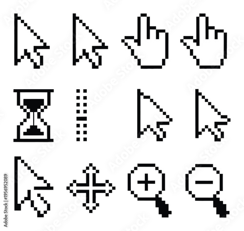 Collection of Pixelated Computer Mouse Cursors and