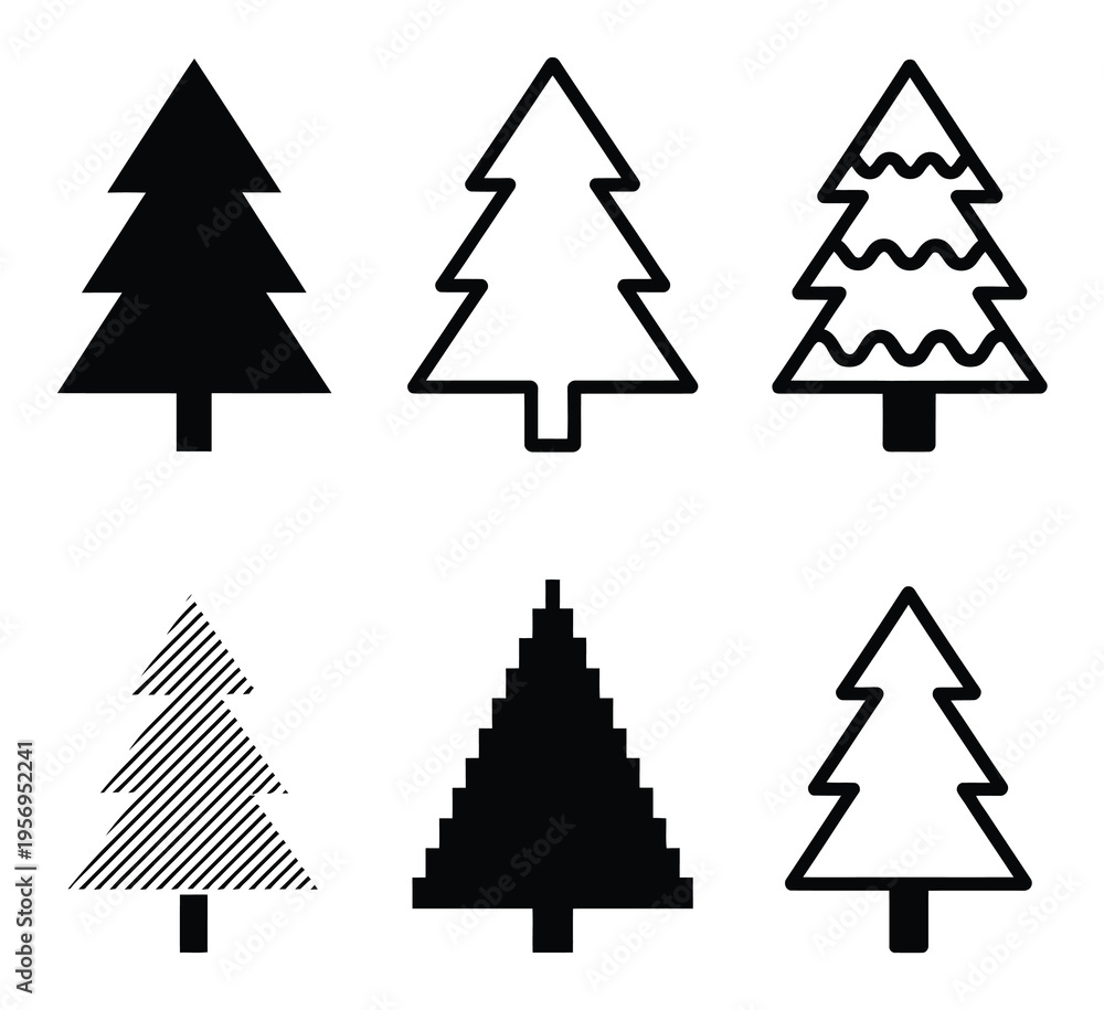 Fototapeta premium Collection of Stylized Christmas Tree in Black and White