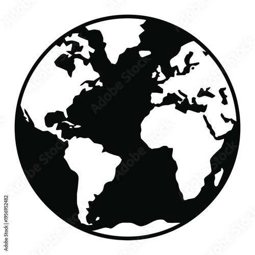 Simple Black and White Silhouette of the Earth Globe