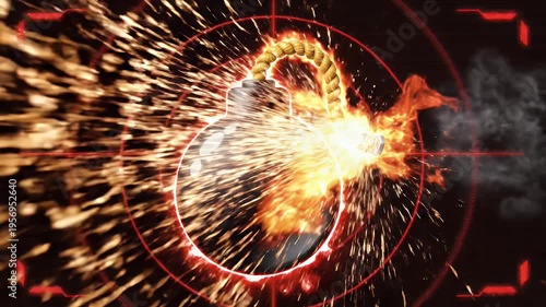 Wallpaper Mural A detailed image of a bomb exploding. The background features a red target design Torontodigital.ca