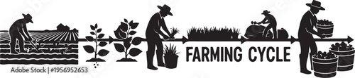 Agricultural workers engaged in various farming activities cycle stages