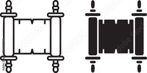 Torah scroll silhouette & outline set isolated on transparent background 