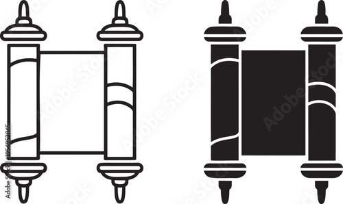 Torah scroll silhouette & outline set isolated on transparent background 