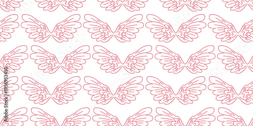 Vintage seamless pattern with hand drawn angel wings. Romantic ornament for Valentine's Day in Rococo style
