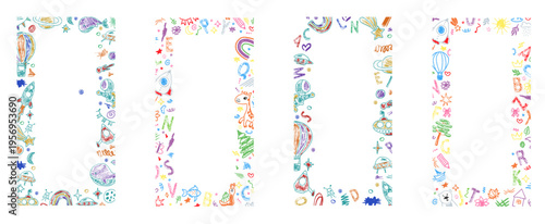 Rough hand drawn scribble frame inspired by kindergarten art. Kindergarten crayon frame perfect for baby cards and school themes.