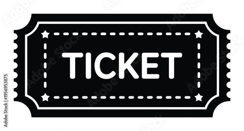 Black and white ticket with the word "TICKET