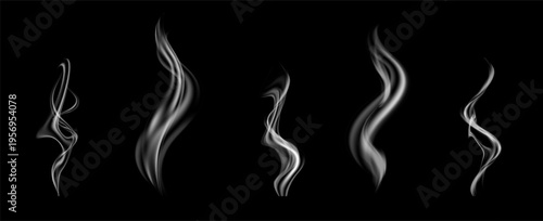 Soft smoky mist shaped like warm air flow above a cup or dish. Realistic steam food effect great for cooking, restaurant menus, kitchen visuals and design.