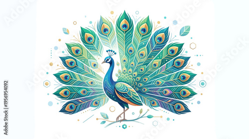 Vibrant Peacock Displaying Colorful Tail Feathers.